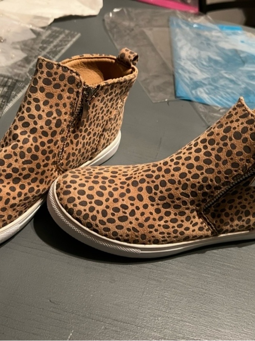 Leopard Print Zip-Top Ankle Sneakers - Tan/Black